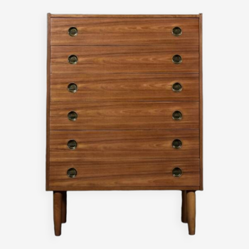 Commode Highboy Mid-Century Moderne en Teck avec Poignées en Laiton, Danemark, 1960s