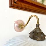 Wall lamp gooseneck in gilded metal and white opaline