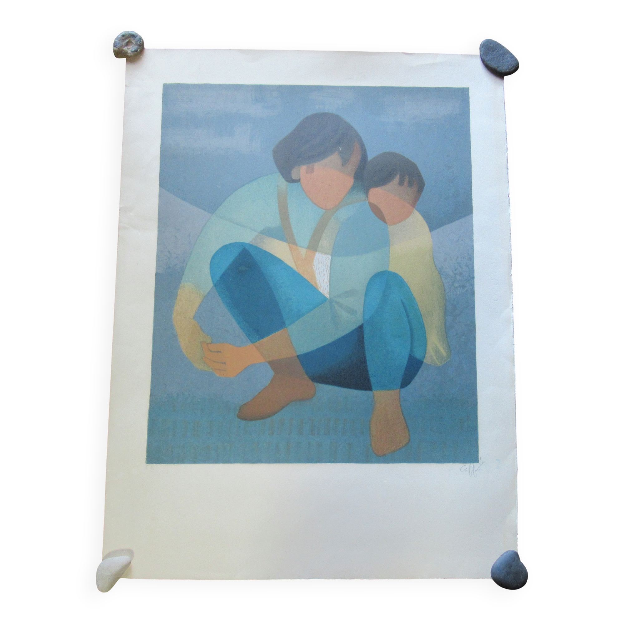 Louis toffoli lithograph on arches paper woman and child signed & numbered