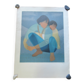 Louis toffoli lithographie sur papier arches femme et enfant signée & num