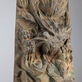 Relief en bronze antique représentant la nature et les oiseaux, années 1900