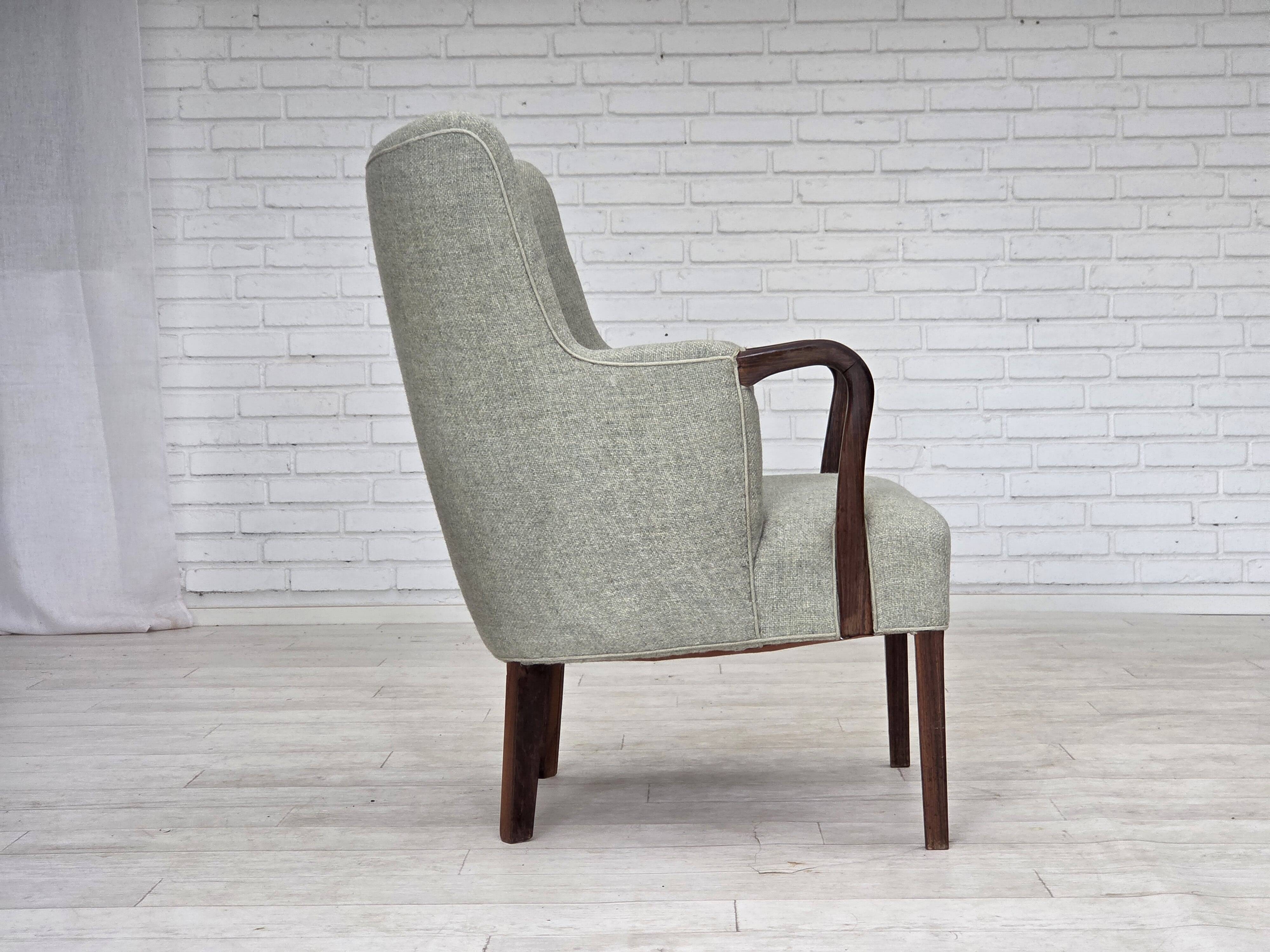 1960s, Danish armchair, original light grey furniture wool, teak wood.