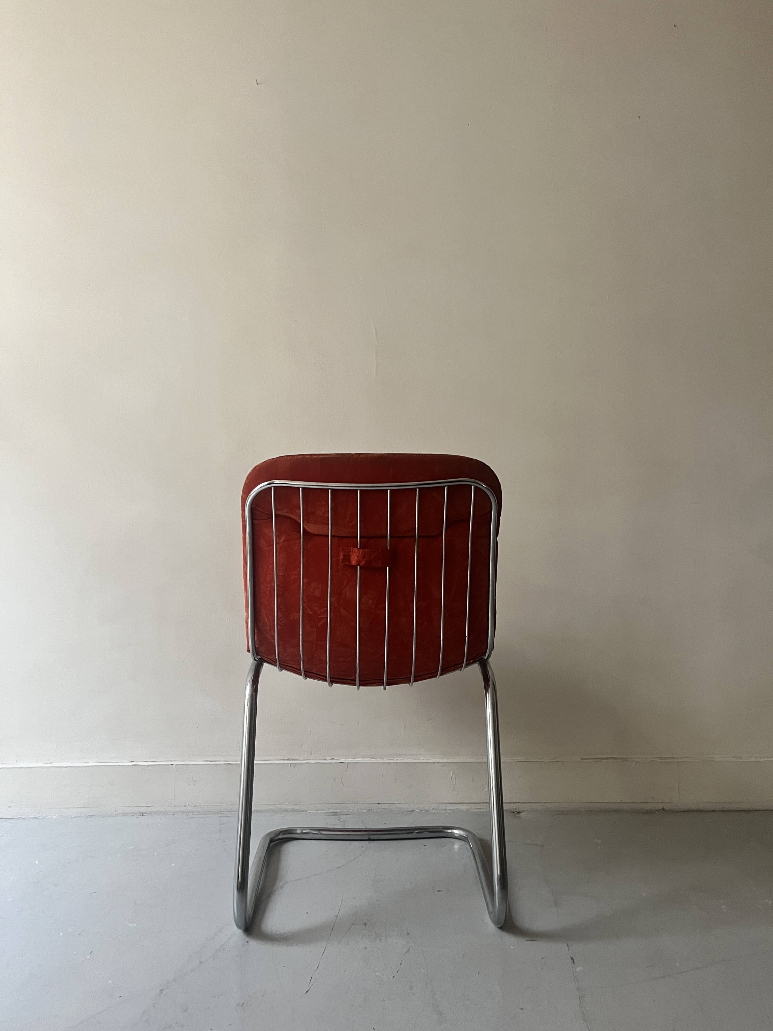 Rinaldi style chair in chromed metal and suede fabric cushion, 1970 design
