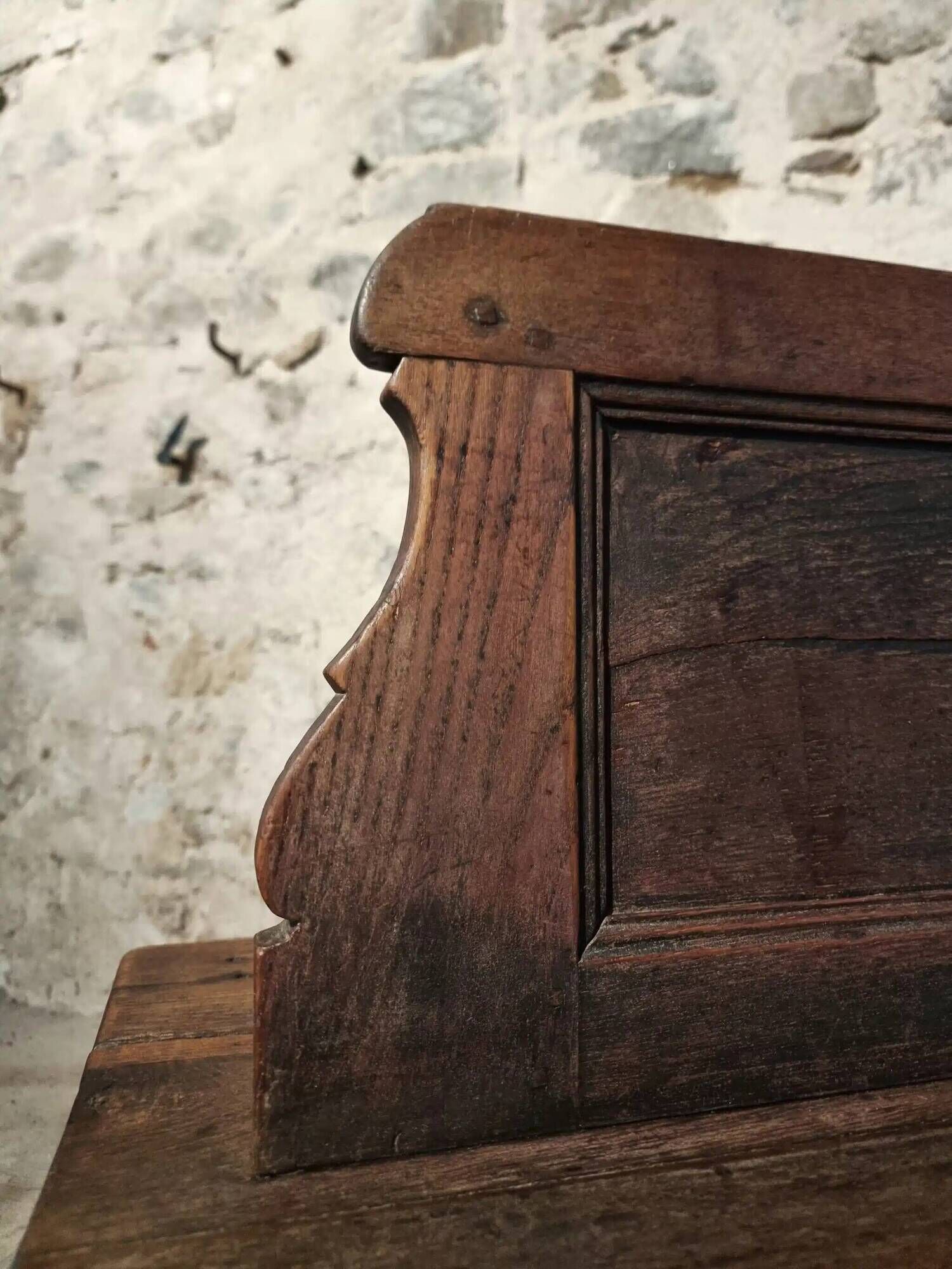Antique French oak station bench – double-sided, 19th century (140 x 61 x 86 cm)