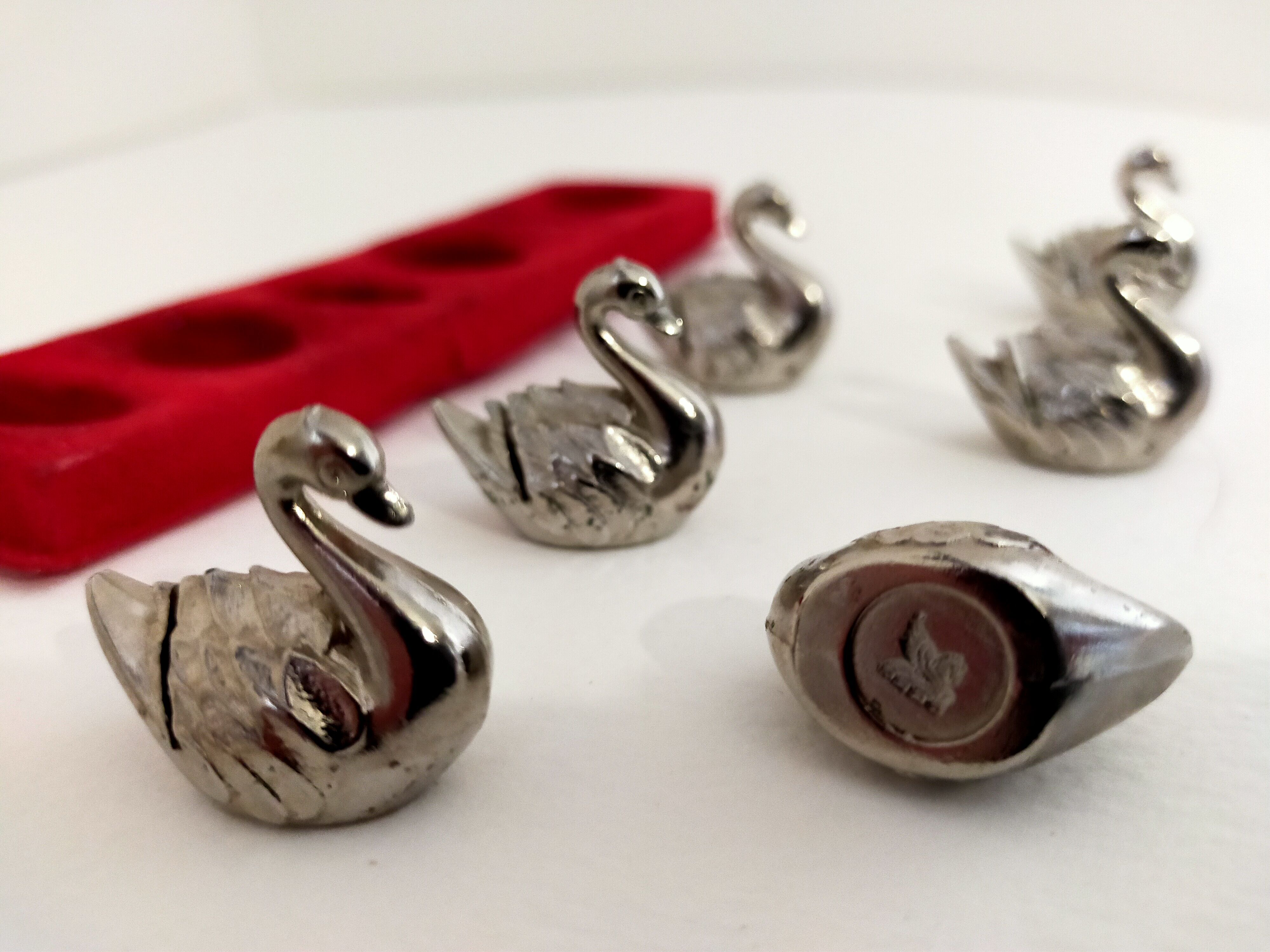 6 knife holder animal decoration swans in silver metal