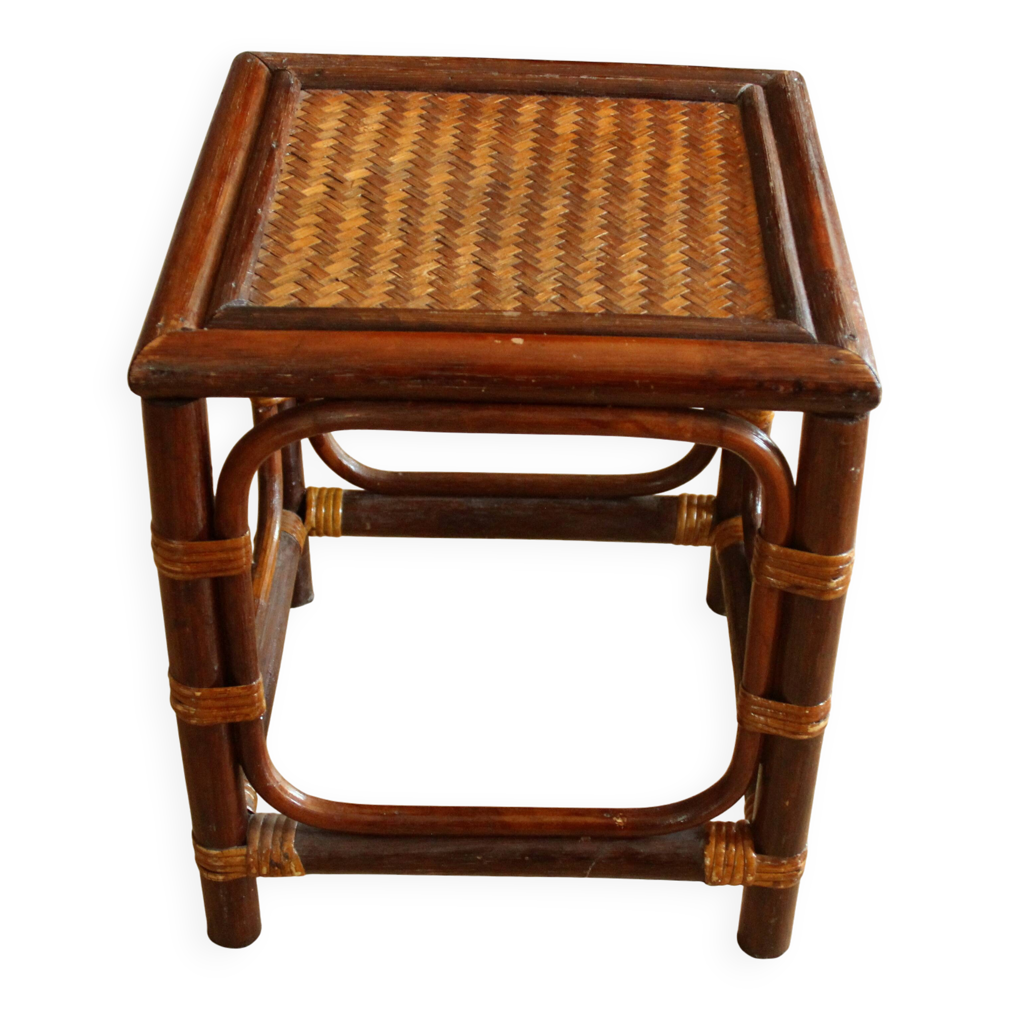 Small side table made of bamboo, rattan and wood - plant stand - Vintage