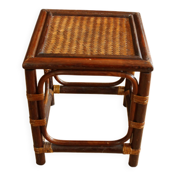 Petite table d'appoint en bambou, rotin et bois - support de plante - Vintage
