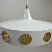 Pendant Lamp with Amber Glass Medallion Inserts — Vitrika, Denmark, 1960s