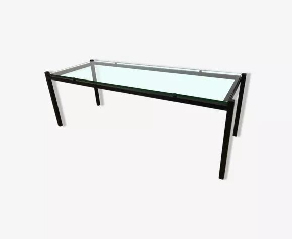 Modernist coffee table 50s black metal and glass