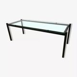 Modernist coffee table 50s black metal and glass