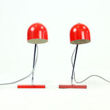Pair of red metal & chrome table lamps by Josef Hurka for Napako circa 1960