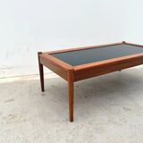 Scandinavian coffee table in teak and black formica, 1960.