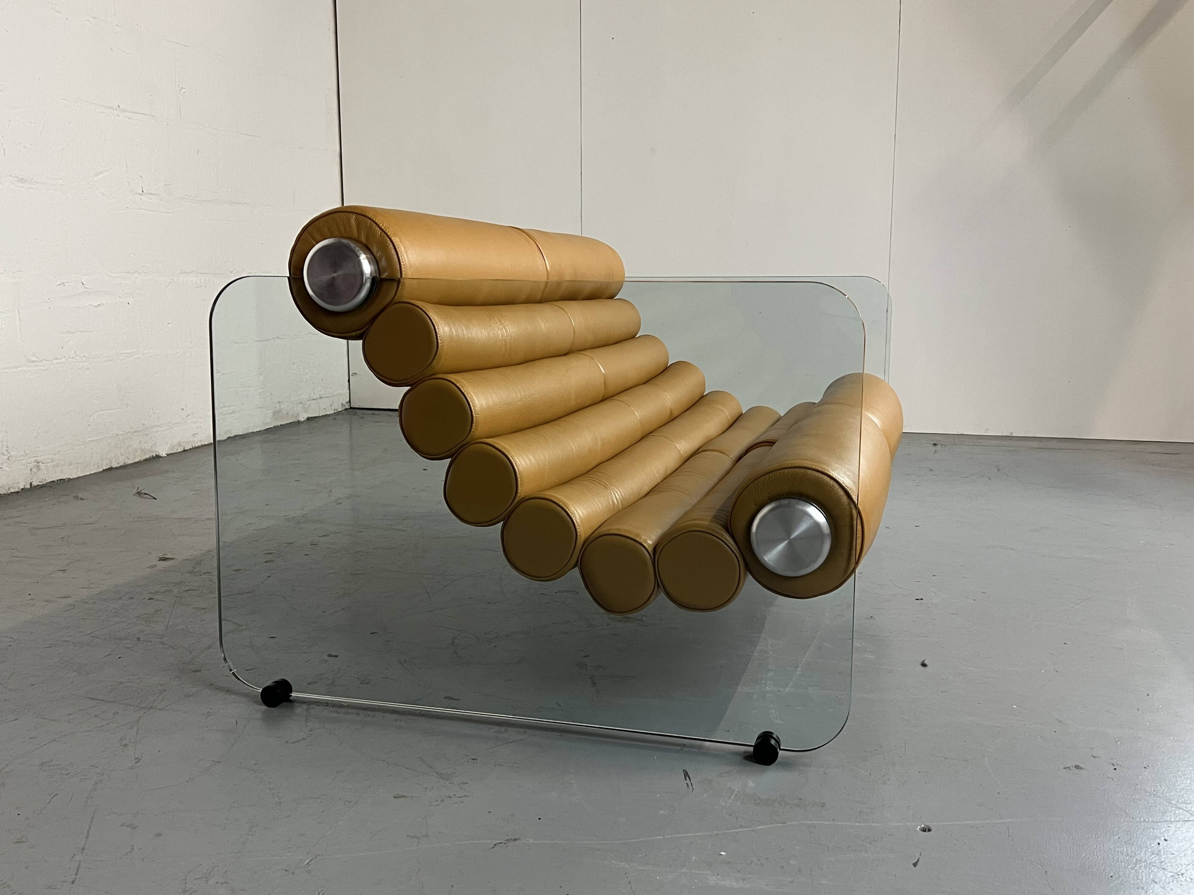 Hyaline leather and glass sofa by Fabio Lenci for Comfortline Italy 1960s