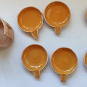 Ensemble 6 cendriers individuels de table en terre emailléejaune orange ethnique