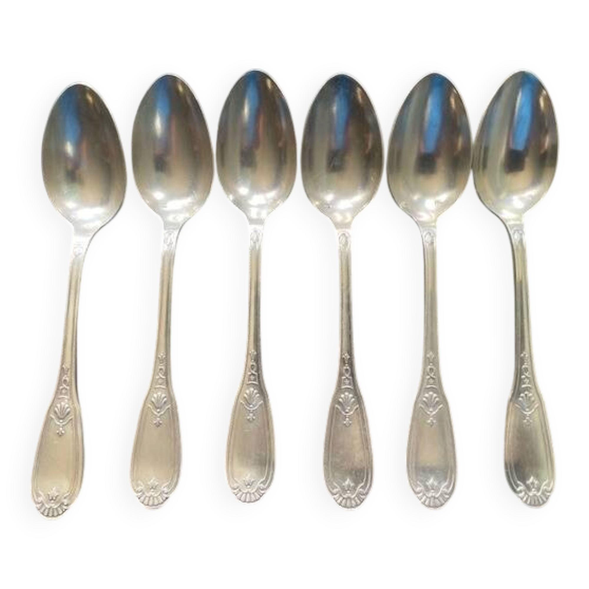 6 petites cuillères en métal argenté Louis XV - coquille