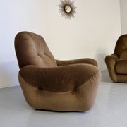 Lot of 2 cosy fabric armchairs, French design, vintage 1970s.