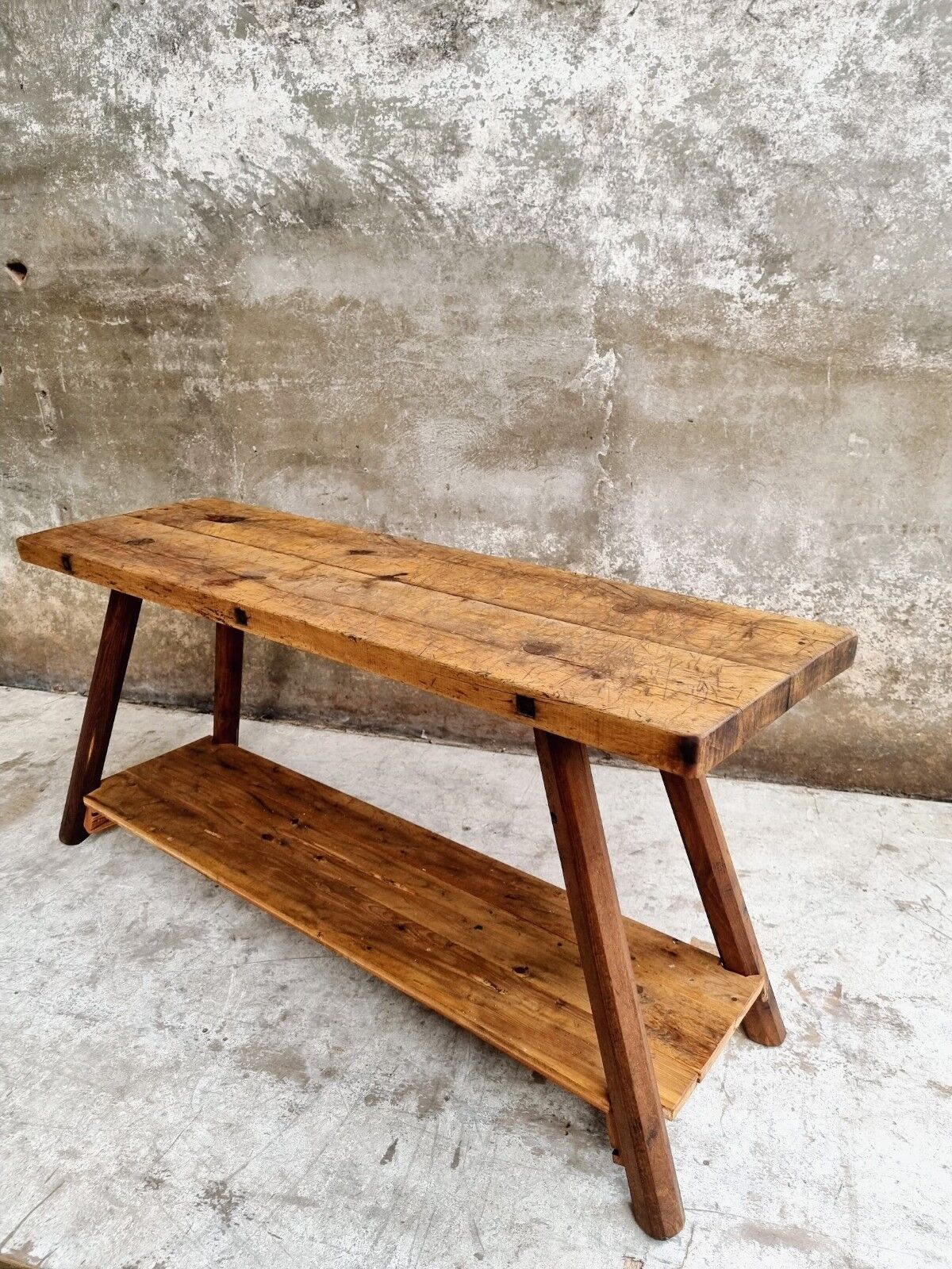 Old workbench side table or bathroom furniture