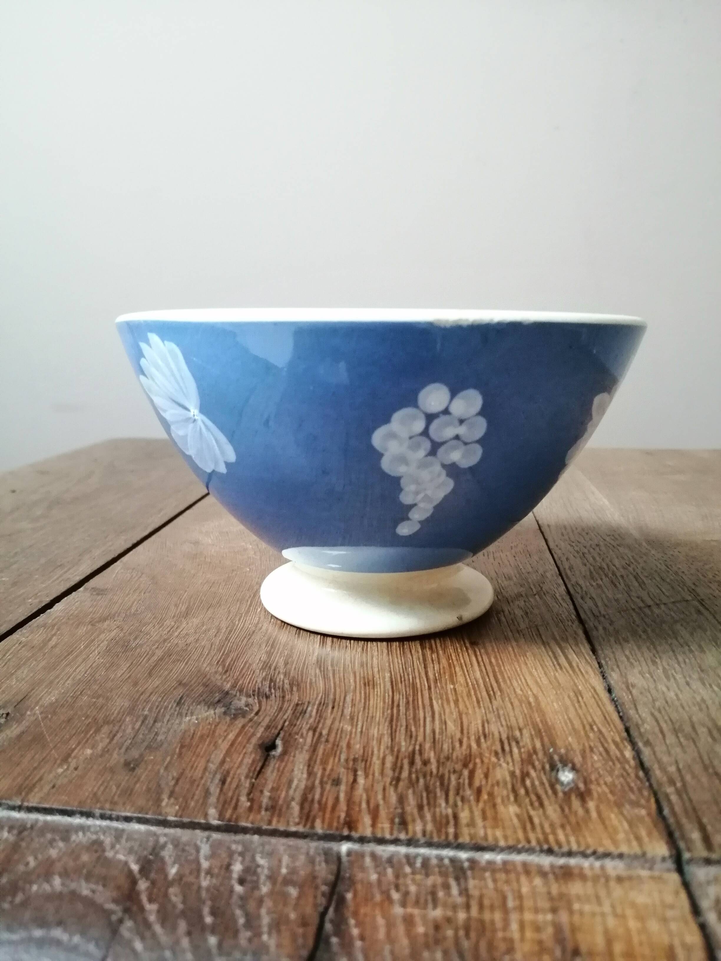 Old opaque blue sarreguemines bowl