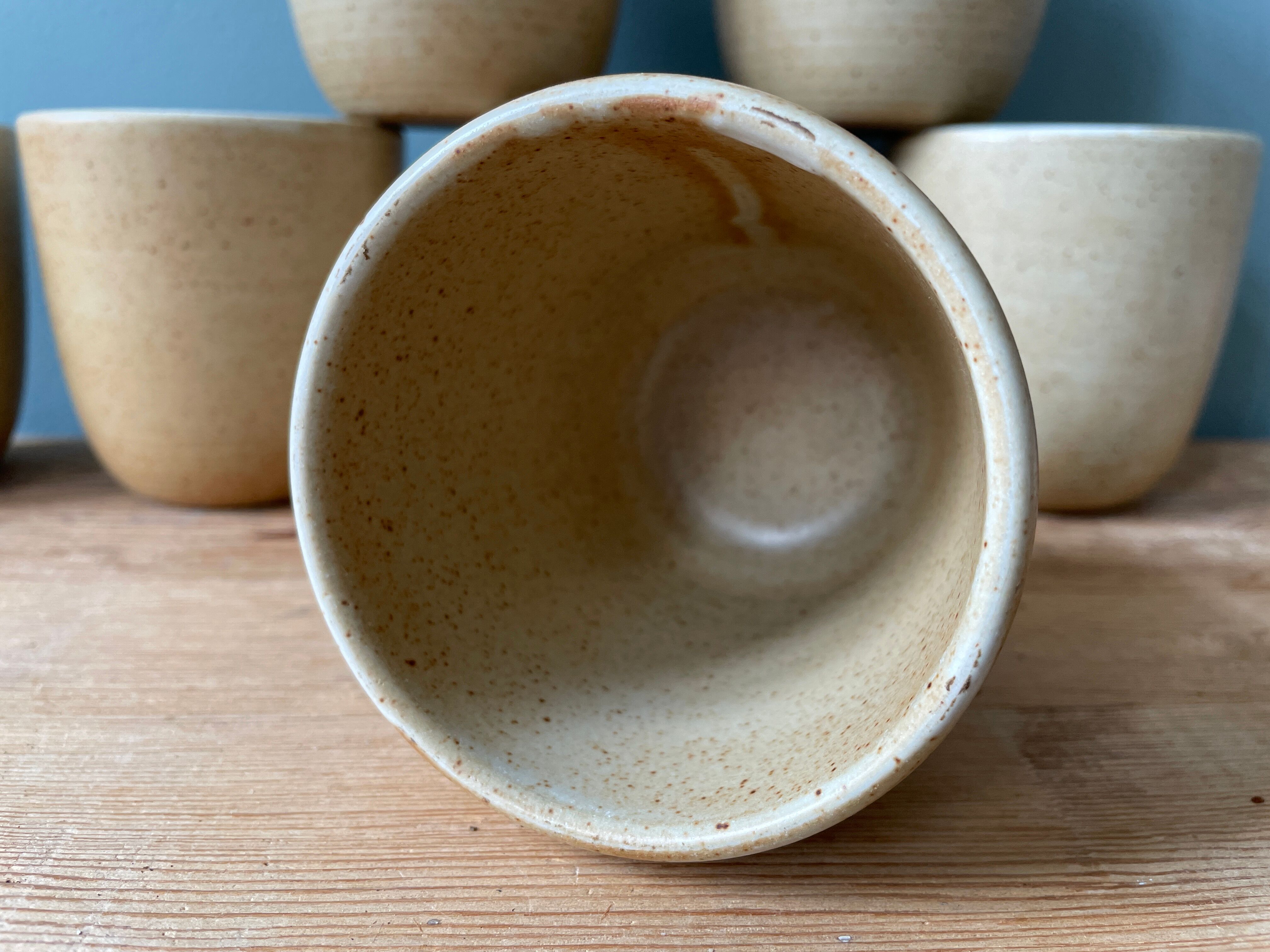 Set of 7 vintage stoneware cups, Grès CNP Village France