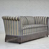 1960s, Danish 3-seater sofa, blue/beige furniture velour, beech wood legs.