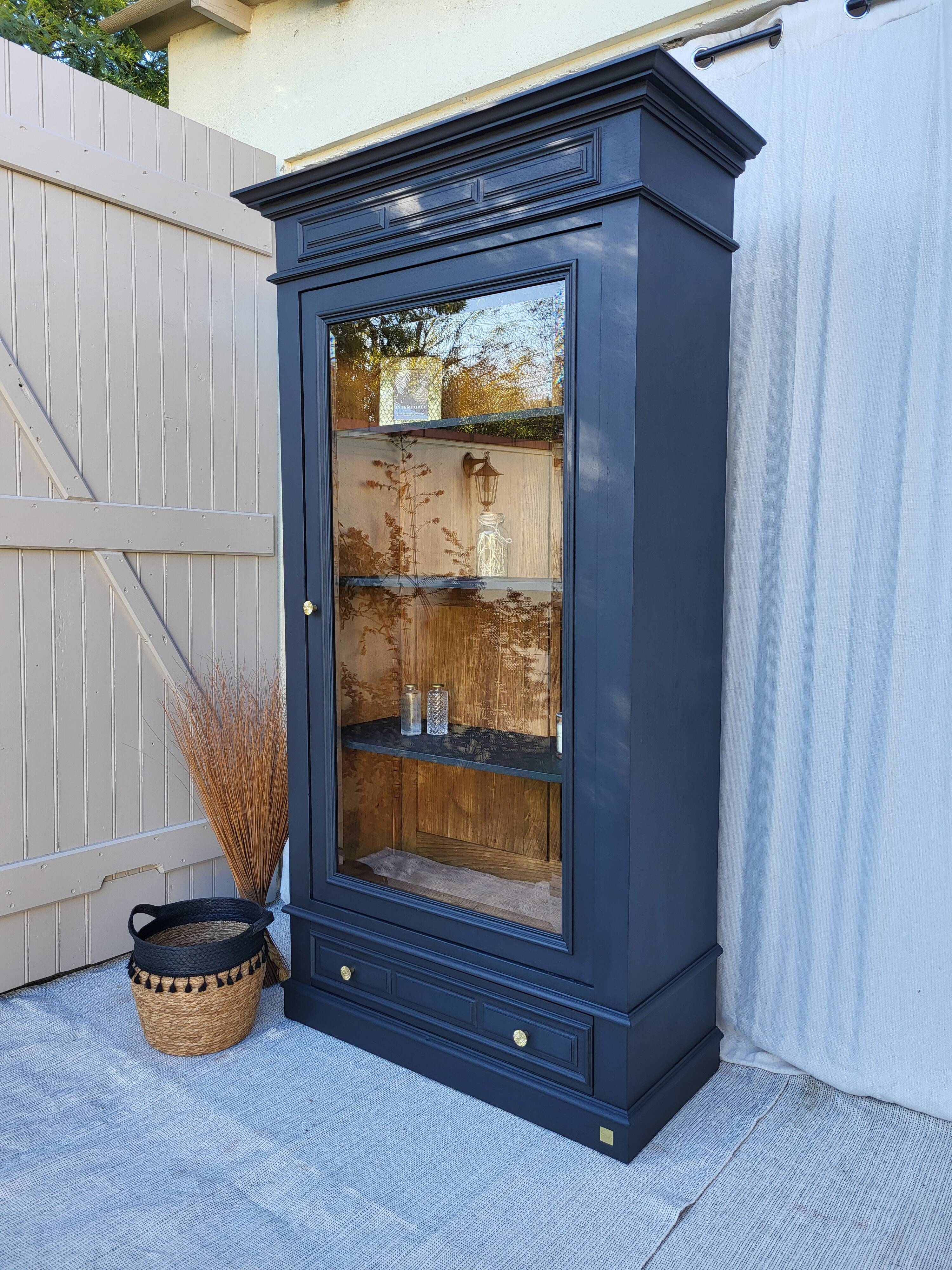 Black and raw wood dresser