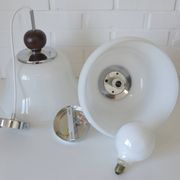 1 of 2 vintage white glass pendant light MCM hanging lamp Yugoslavia 1970's