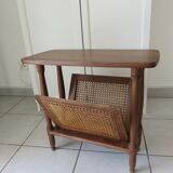 Vintage wooden and cane magazine rack Side table