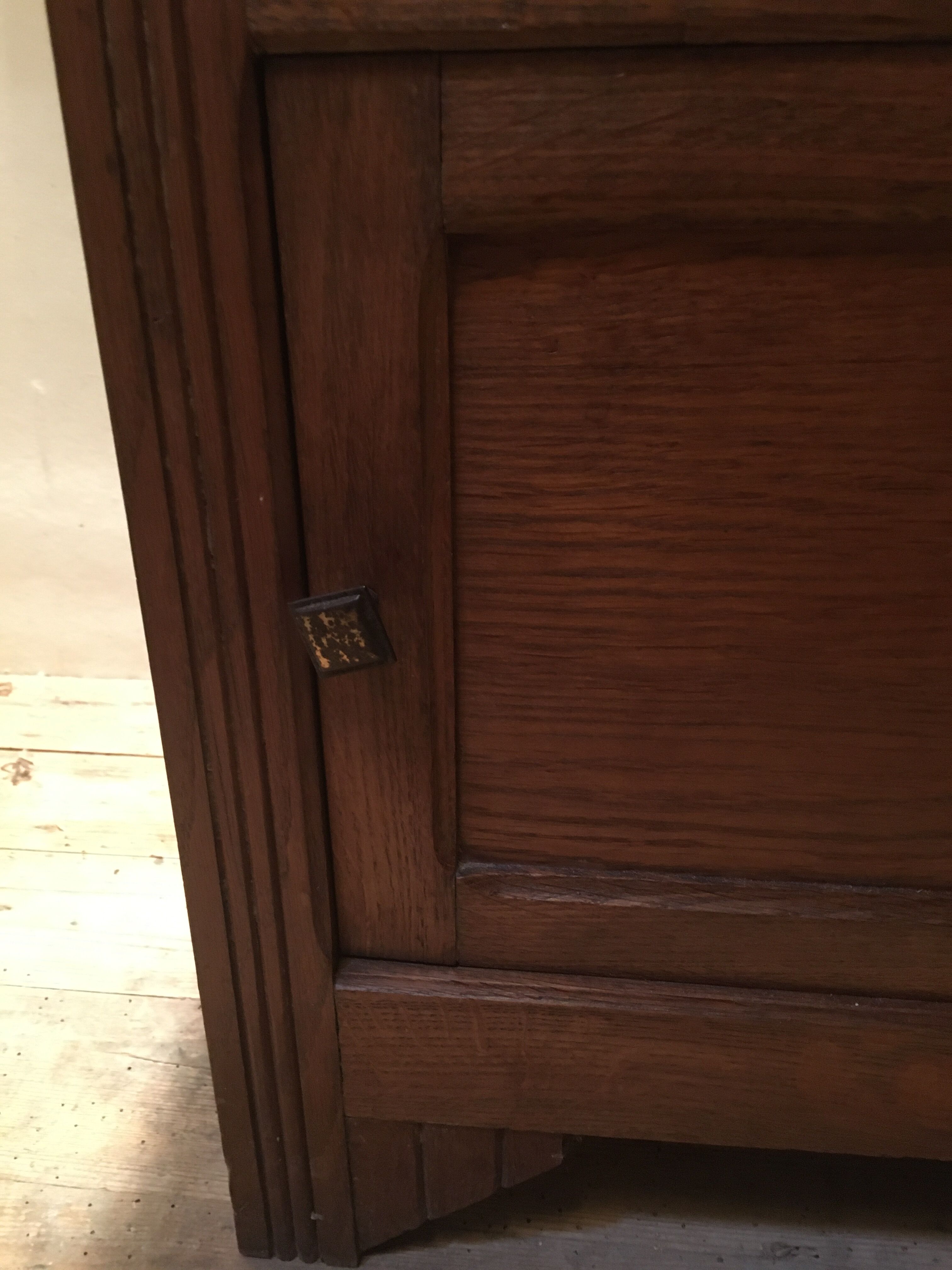 Solid oak bedside table with brown marble.