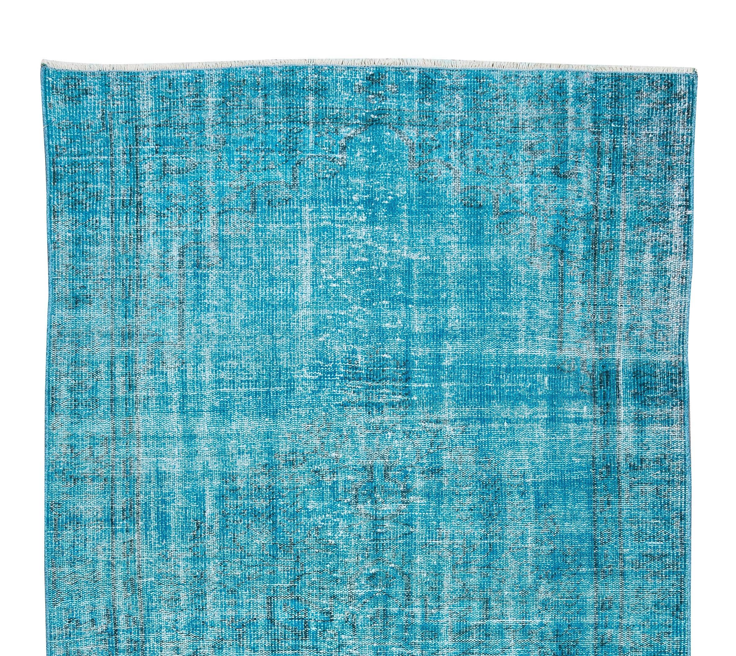 Handmade teal over-dyed rug vintage turkish carpet tek0571