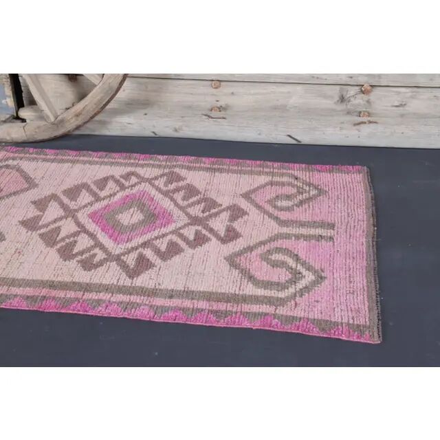 Vintage Turkish Oushak Handmade Wool Cotton Pink Runner Rug 294x283