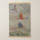 Painted canvas featuring three parrots in a tropical forest. Contemporary.