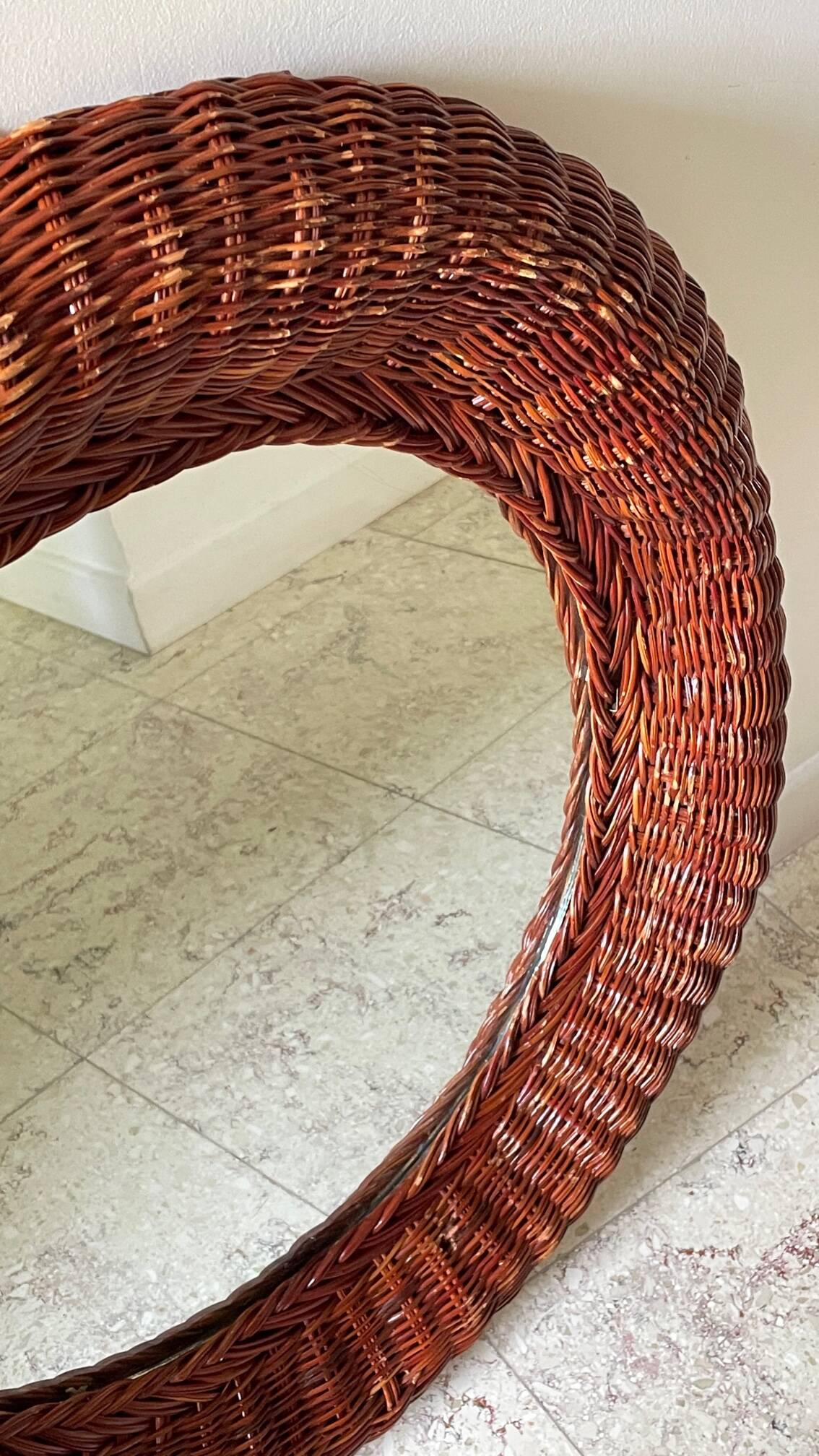 Round rattan wall mirror 1970s/80s