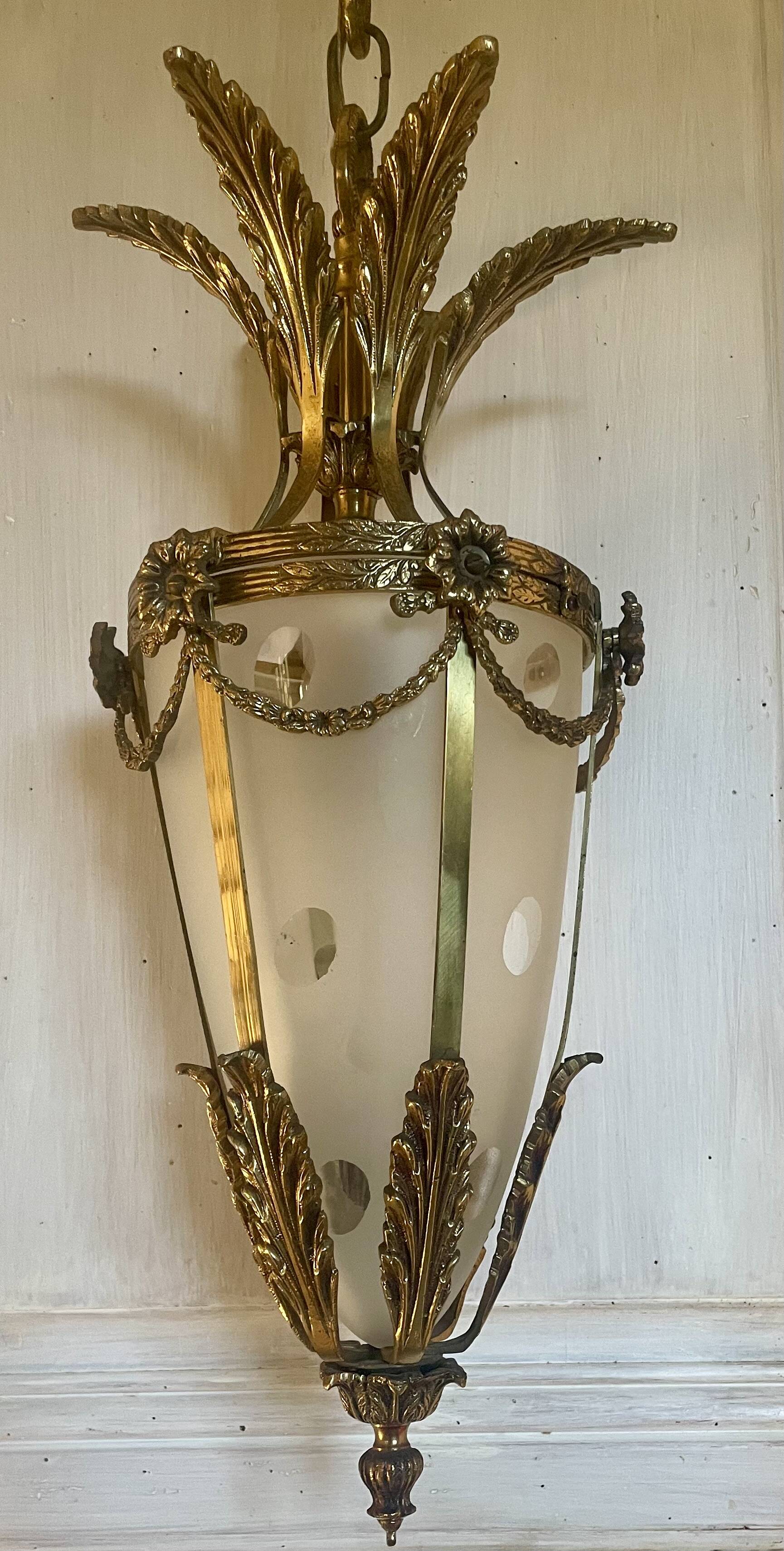 Bronze and polished glass suspension circa 1900