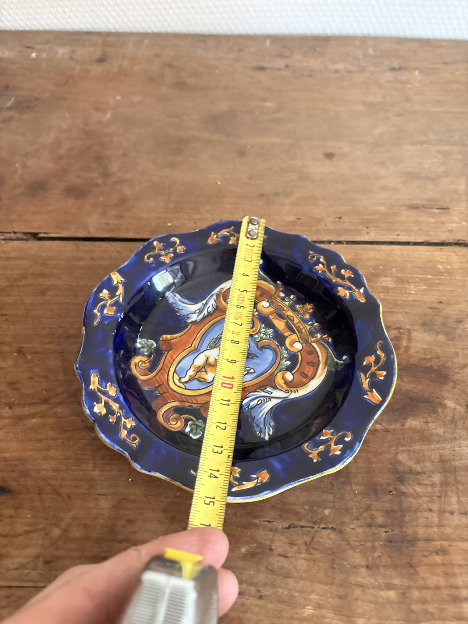 Ashtray Pocket Dish Earthenware Gien Renaissance Model Angel Cherub Blue
