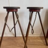 Pair of bar stools, wood and leather, circa 1950