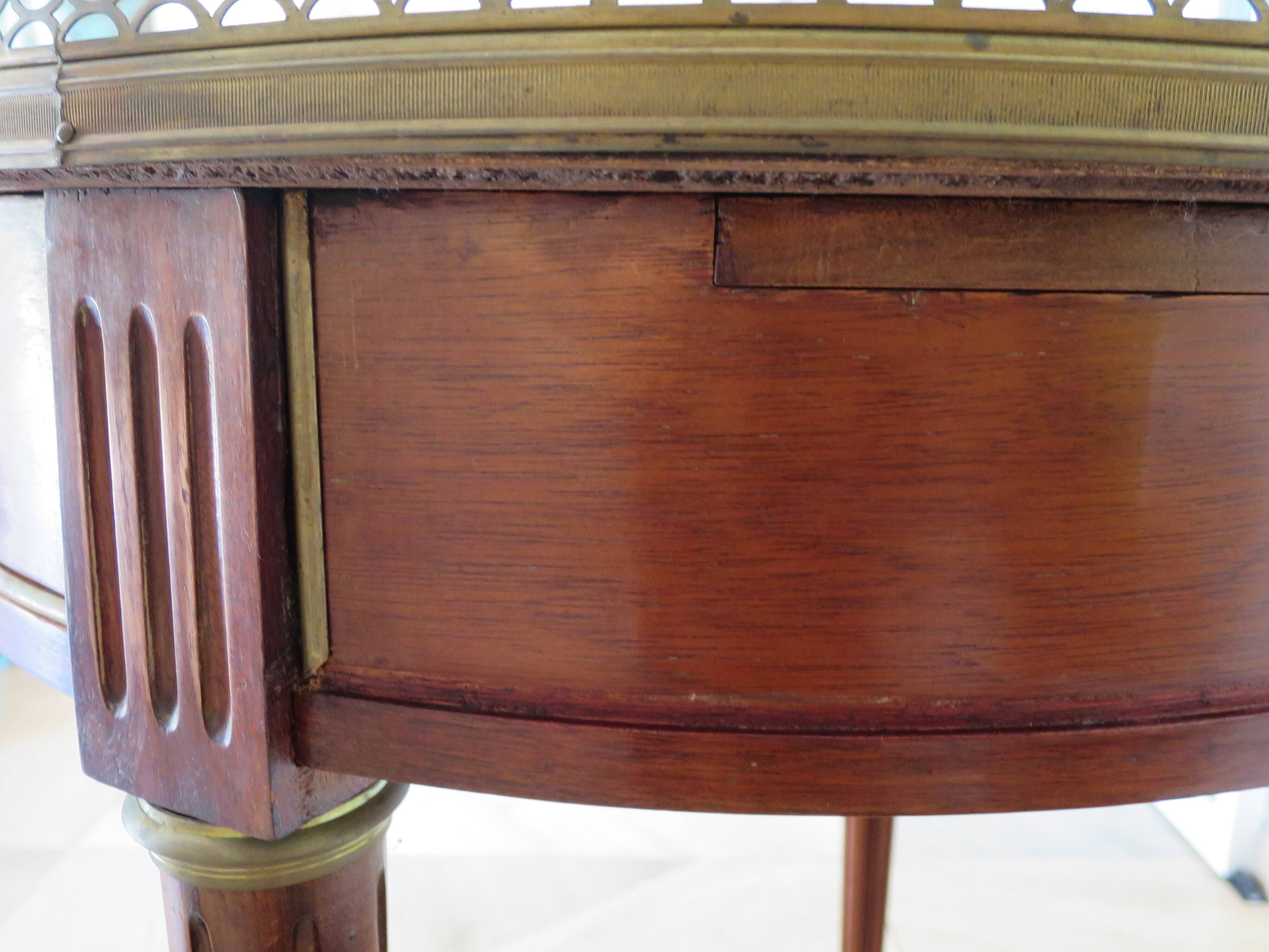 Bouillotte side table - mahogany veneer - white marble - Louis XVI - 1950