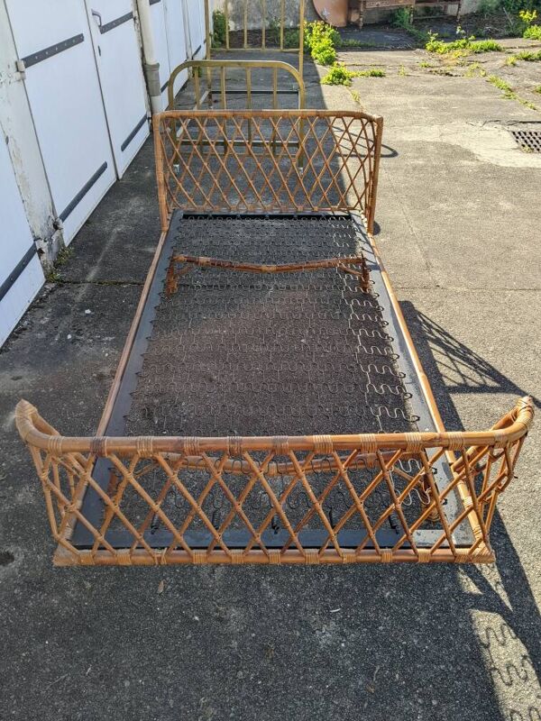 Lit 90/190 en rotin osier bambou vintage design scandinave artisanal