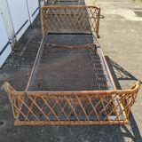 90/190 bed in vintage rattan wicker bamboo Scandinavian design handcrafted