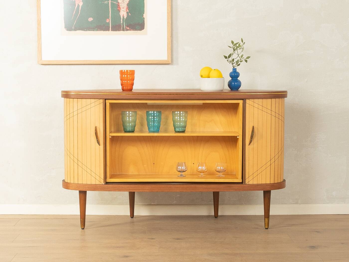 Elegant bar cabinet from the 1950s with rotating compartment and mirrored back
