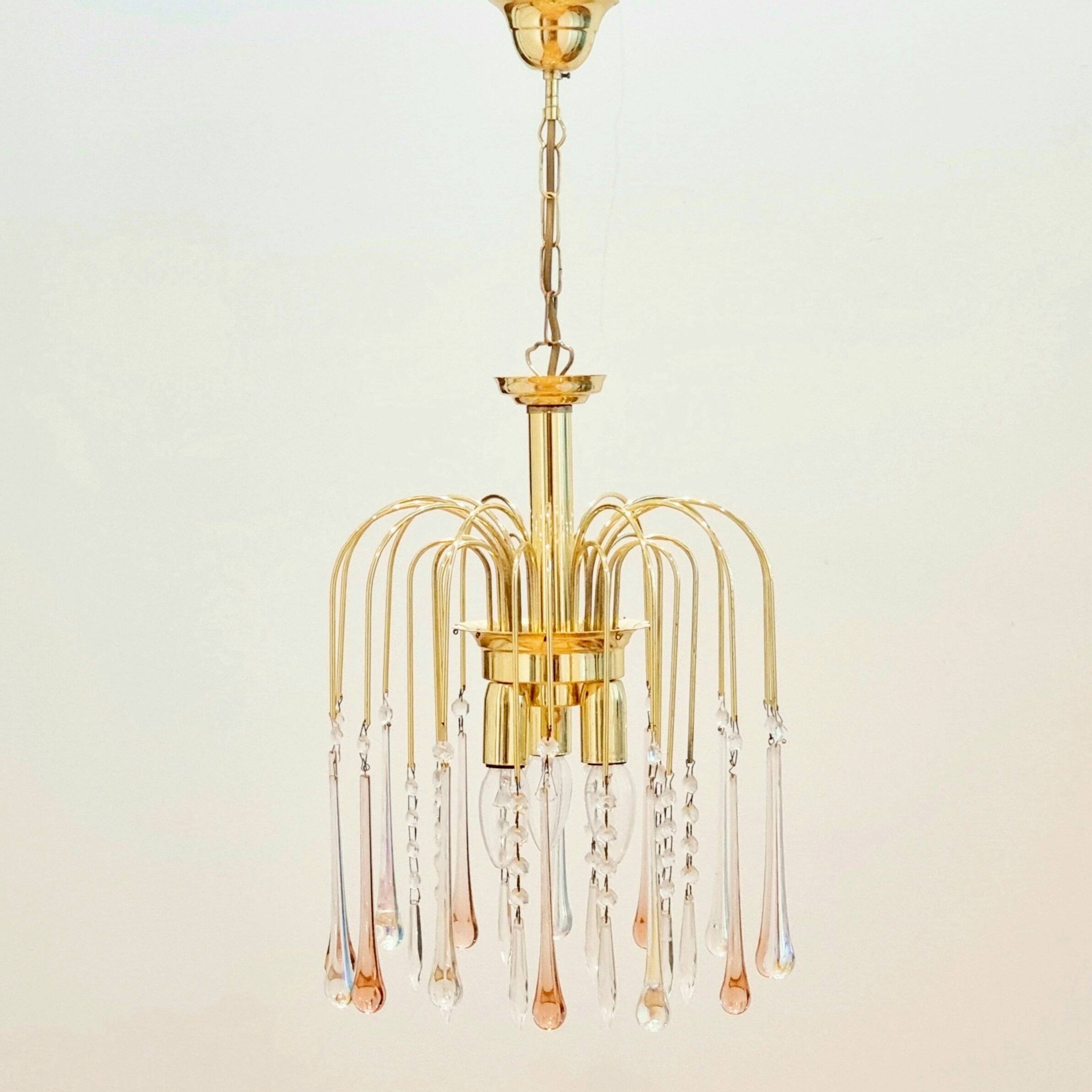 Murano Glass Teardrop Waterfall Chandelier, Italy, 1970s