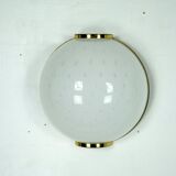 Pair of large round murano bullicante glass sconces with brass. Italy 1970s