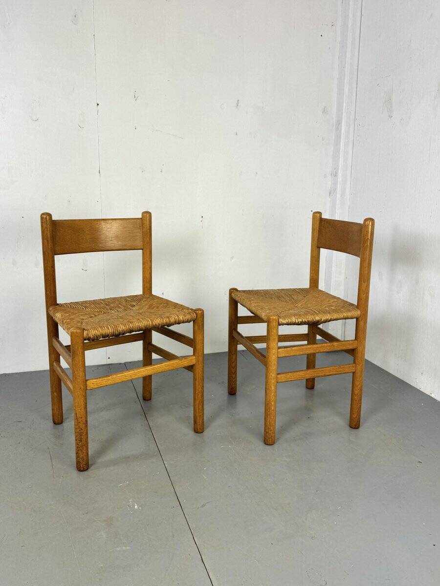 Vintage oak and rush chairs by J Van Heuvel for Advorm, 1950s, set of 2