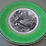Old plate captioned "Battered with deer", Digoin-&-Sarreguemines