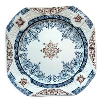 Ancienne assiette plate carrée XIXème signée Longchamp modèle Diane, 20 dispo.