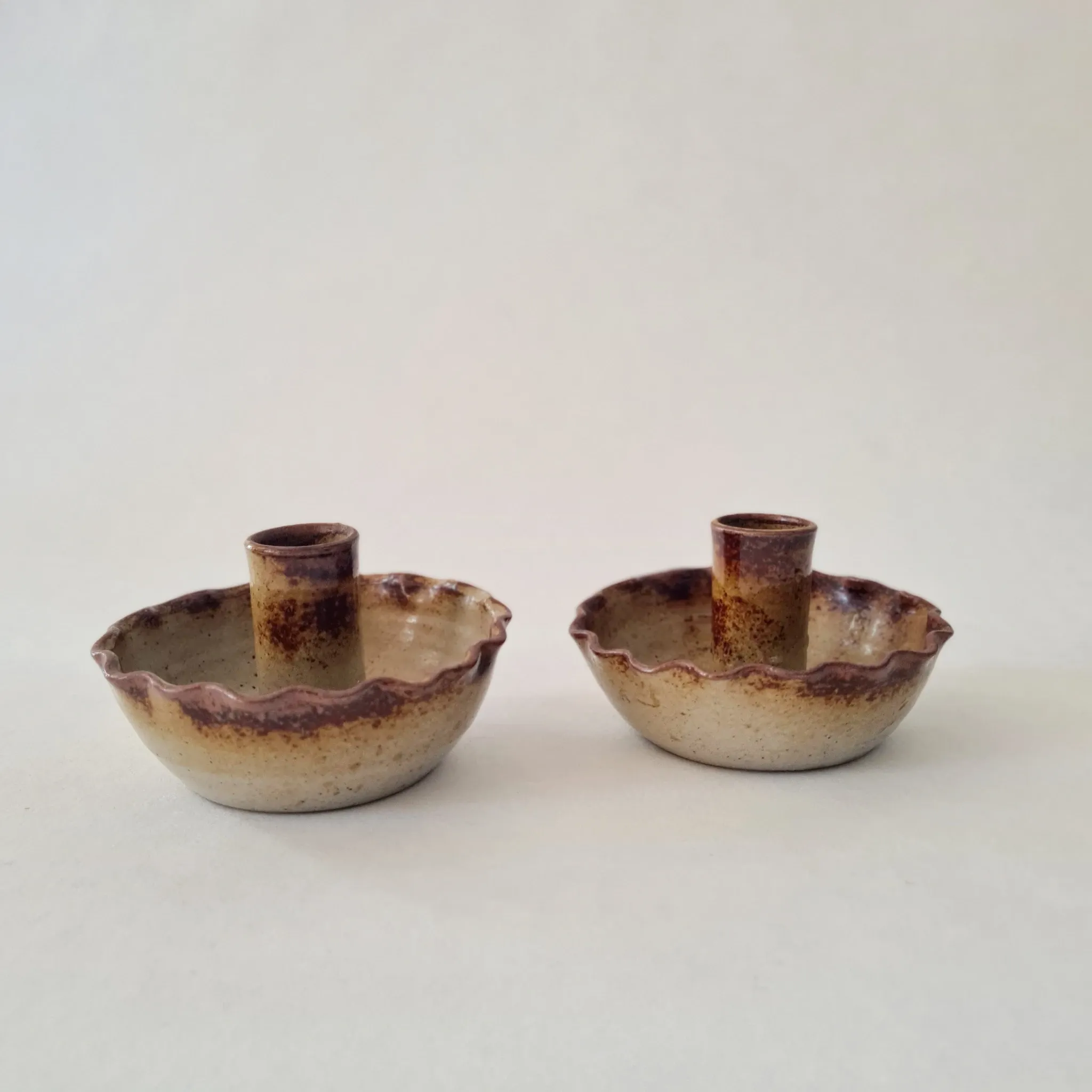 Pair of antique candlesticks / candle holders in stoneware – 1960s/70s