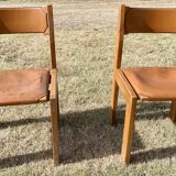 Luigi Gorgoni Roche Bobois 70's chairs in Elm and leather