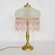 Table lamp, bedside lamp with two lights, brass base, pink globe and beads