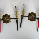 Paire d'appliques murales doubles vintage Rockabilly