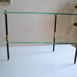 Side table made up of 2 triangular glass shelves