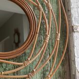 Round rattan mirror